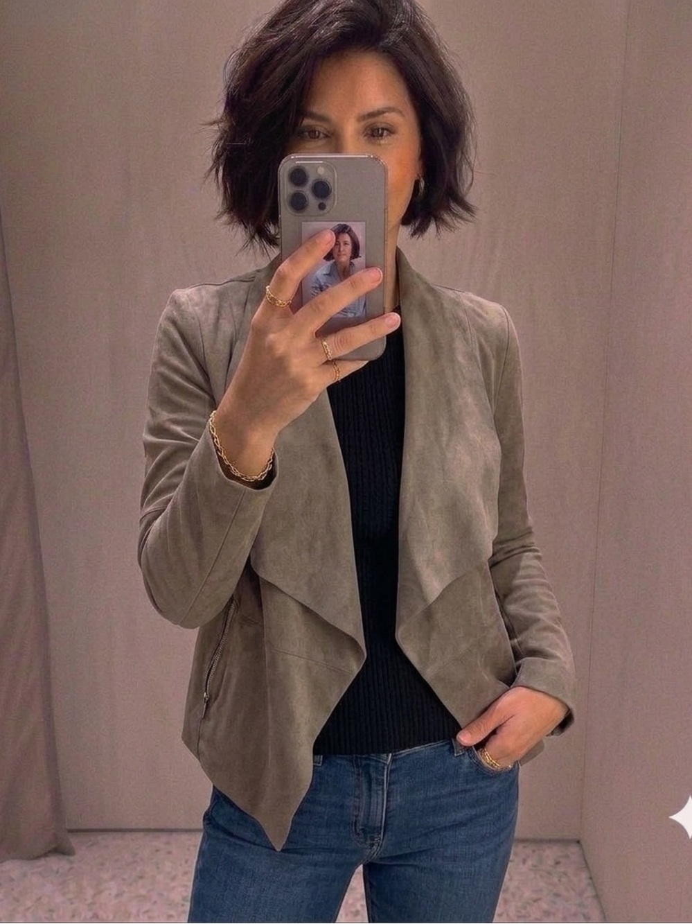 Suede Dark Beige Blazer Elegant Suit Jacket